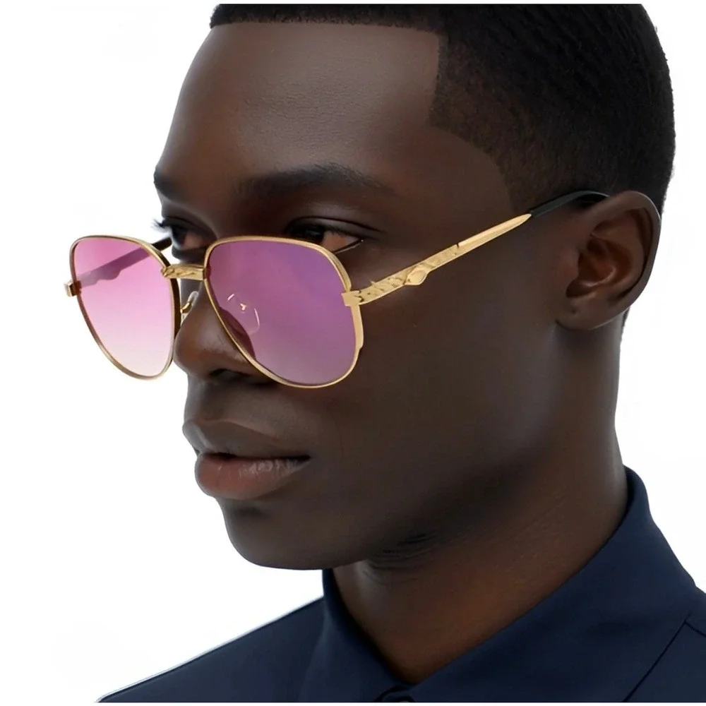 Mens Sunglasses Pink Gradient Lens Filigree Metal‎ Frame 80's 90's Hippie Style
